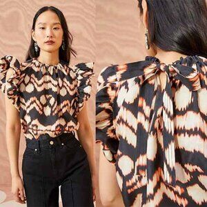 NEW Ulla Johnson Iren Obsidian Puff-Sleeve Lightweight Cotton Top Black Size: 0